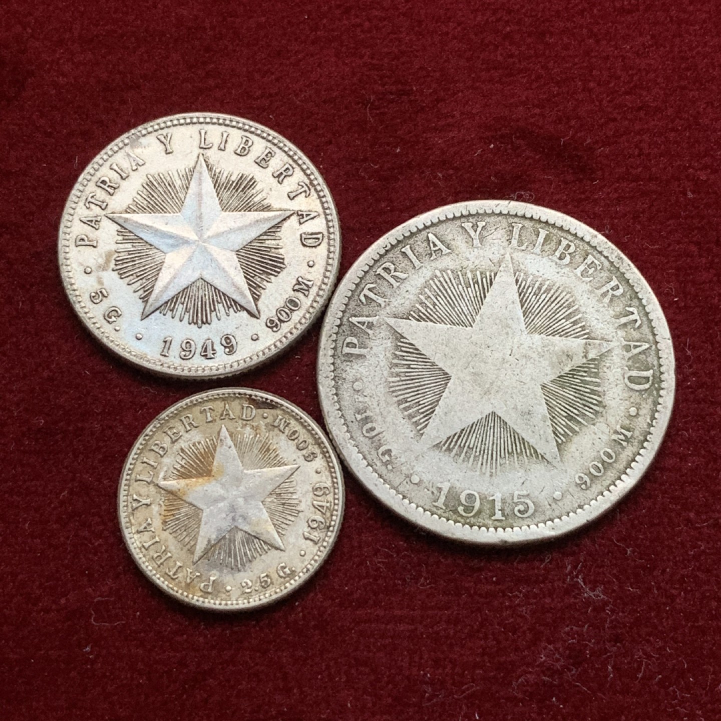 《竞宝斋》第102场-本周四 套币裸币专场（全场不限金额包邮） 古巴五星银币10/2040分大小一组三枚1915/1949年 其中20分好品可以送评