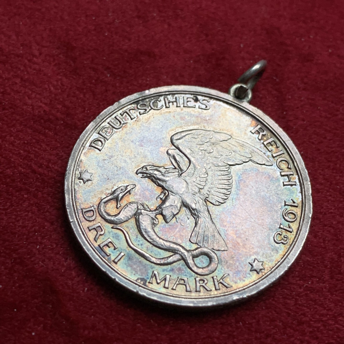 《竞宝斋》第102场-本周四 套币裸币专场（全场不限金额包邮） 德国1913年 普法战争 3马克 黑包浆银币带吊环