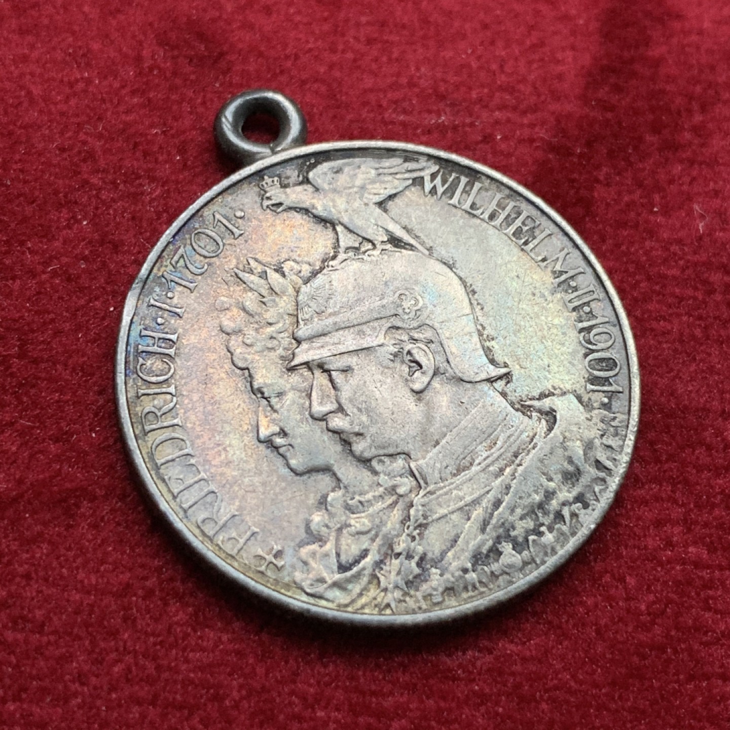 《竞宝斋》第102场-本周四 套币裸币专场（全场不限金额包邮） 德国普鲁士 1901年 两百周年纪念 2马克 黑包浆银币 带吊环