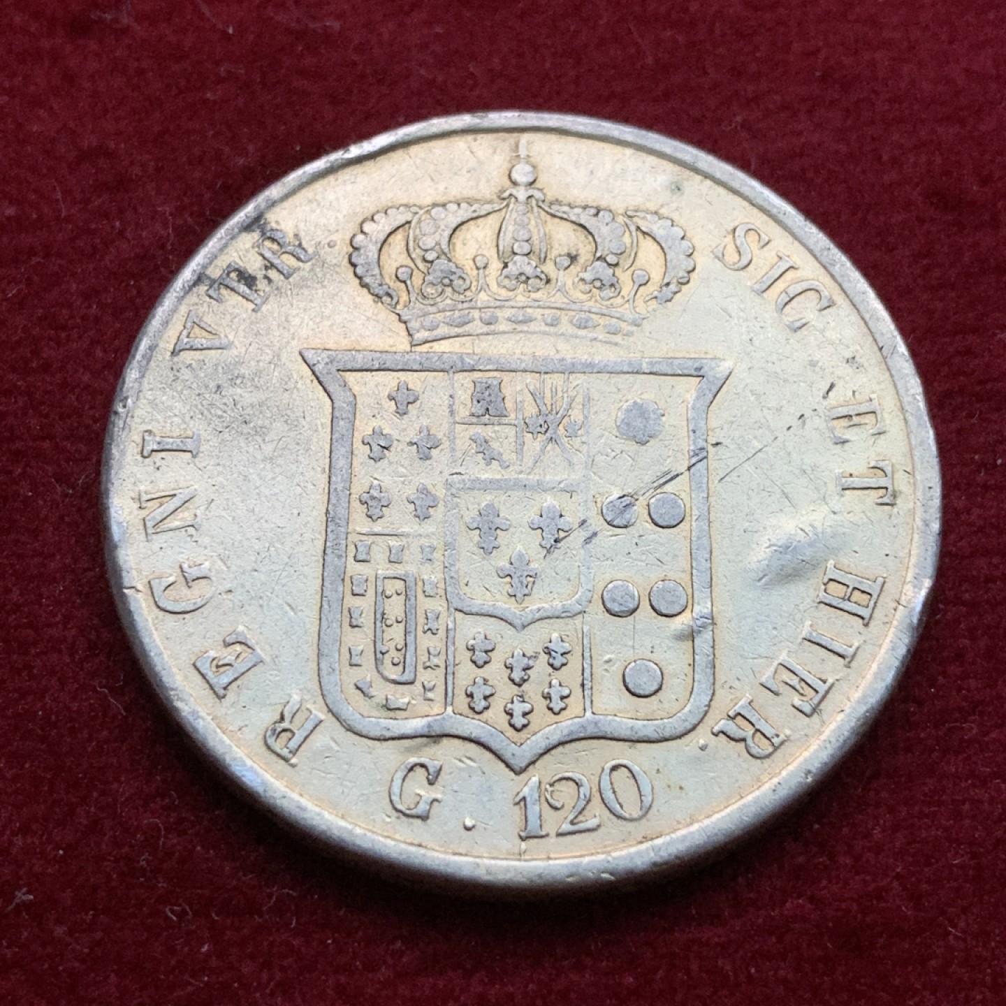 《竞宝斋》第102场-本周四 套币裸币专场（全场不限金额包邮） 意大利那不勒斯 1857年 费迪南德斯二世 120G大银币 有小划