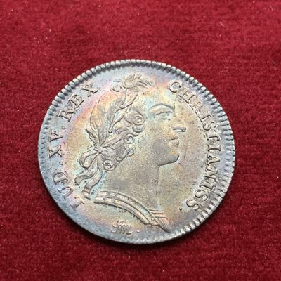 《竞宝斋》第102场-本周四 套币裸币专场（全场不限金额包邮） - 法国 1754年路易十五 皇家宝藏系列 银JETON 五彩包浆 非常稀少