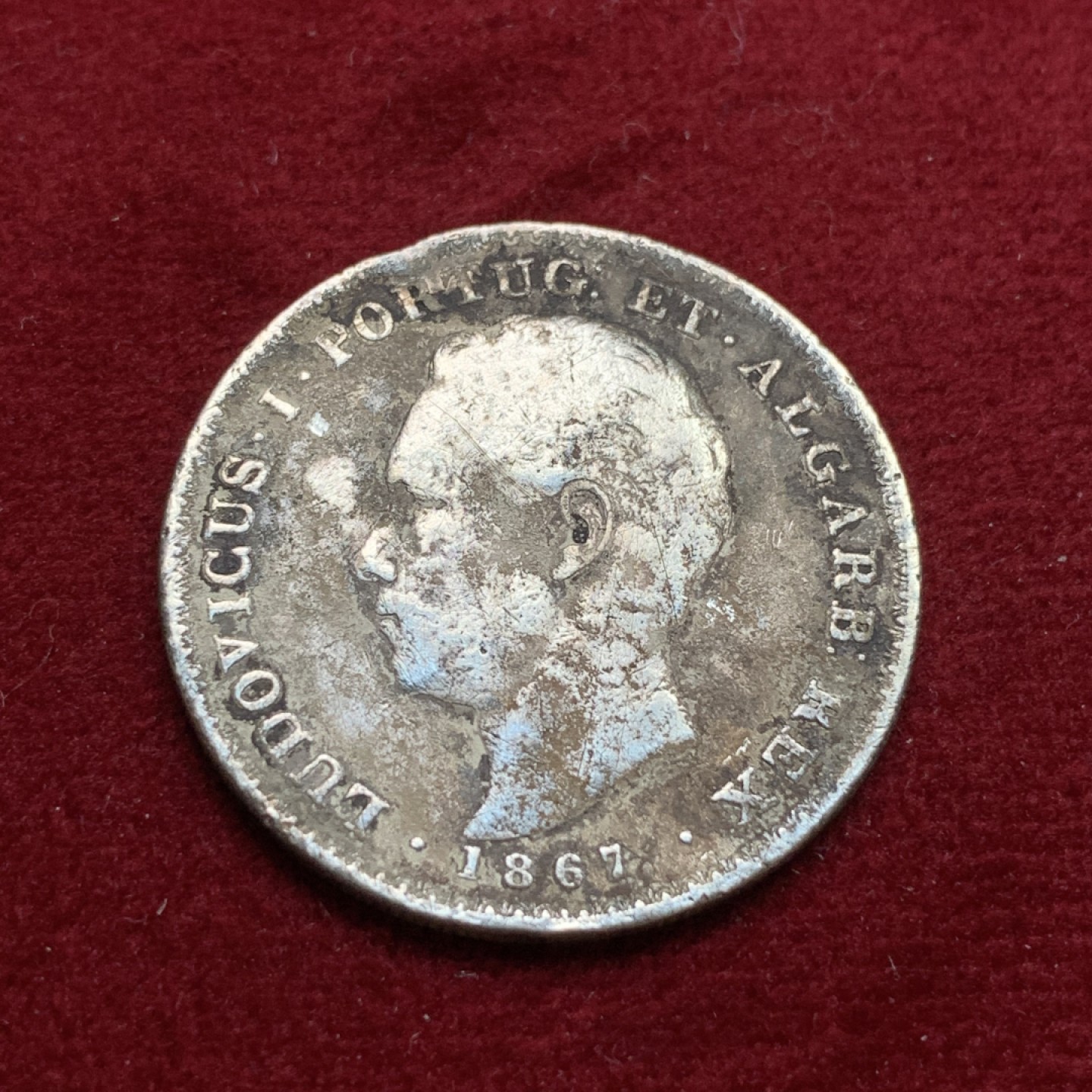 《竞宝斋》第102场-本周四 套币裸币专场（全场不限金额包邮） 葡萄牙 1867年 路德路易斯一世500瑞斯银币 战损品12克左右 917银