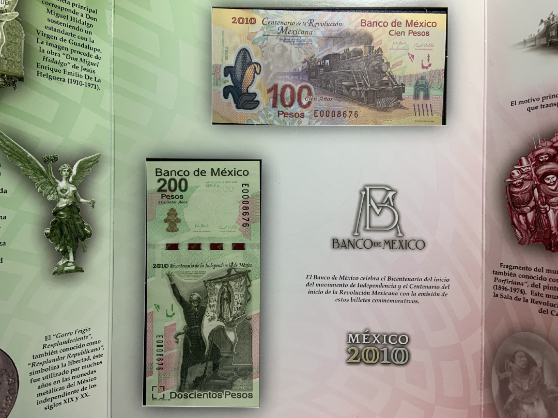 收藏联盟Quantum Auction 第197期拍卖 (已更新) 墨西哥2010年100比索和200比索同号纪念钞 品相全新UNC 革命100周年 带纪念册 100比索是塑料钞