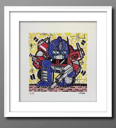 零元拍：歪歪亲笔签名 OWSON系列限量插画复制画《变形金刚系列：擎天柱》，尺寸约22/22厘米，拍品不含镜框，拍中还送擎天柱大海报一幅 - 零元拍：歪歪亲笔签名 OWSON系列限量插画复制画《变形金刚系列：擎天柱》，尺寸约22/22厘米，拍品不含镜框，拍中还送擎天柱大海报一幅