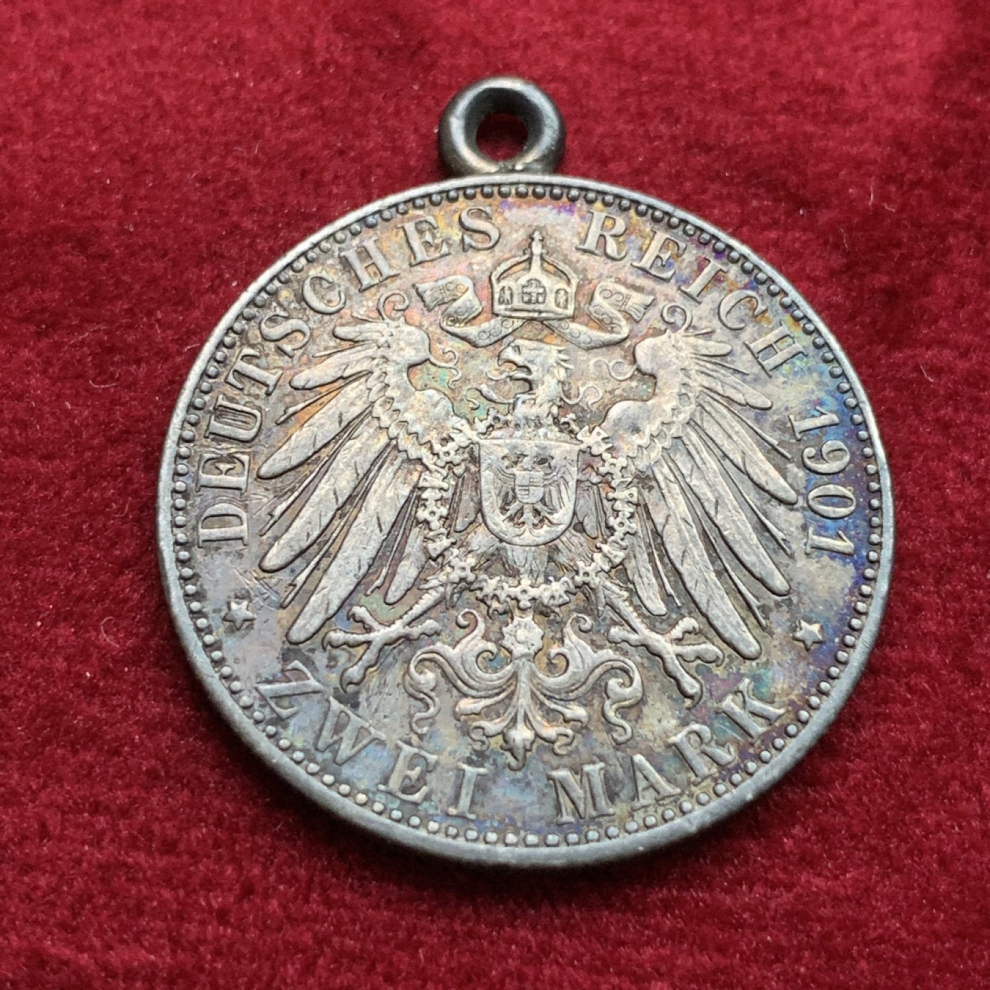 《竞宝斋》第102场-本周四 套币裸币专场（全场不限金额包邮） 德国普鲁士 1901年 两百周年纪念 2马克 黑包浆银币 带吊环