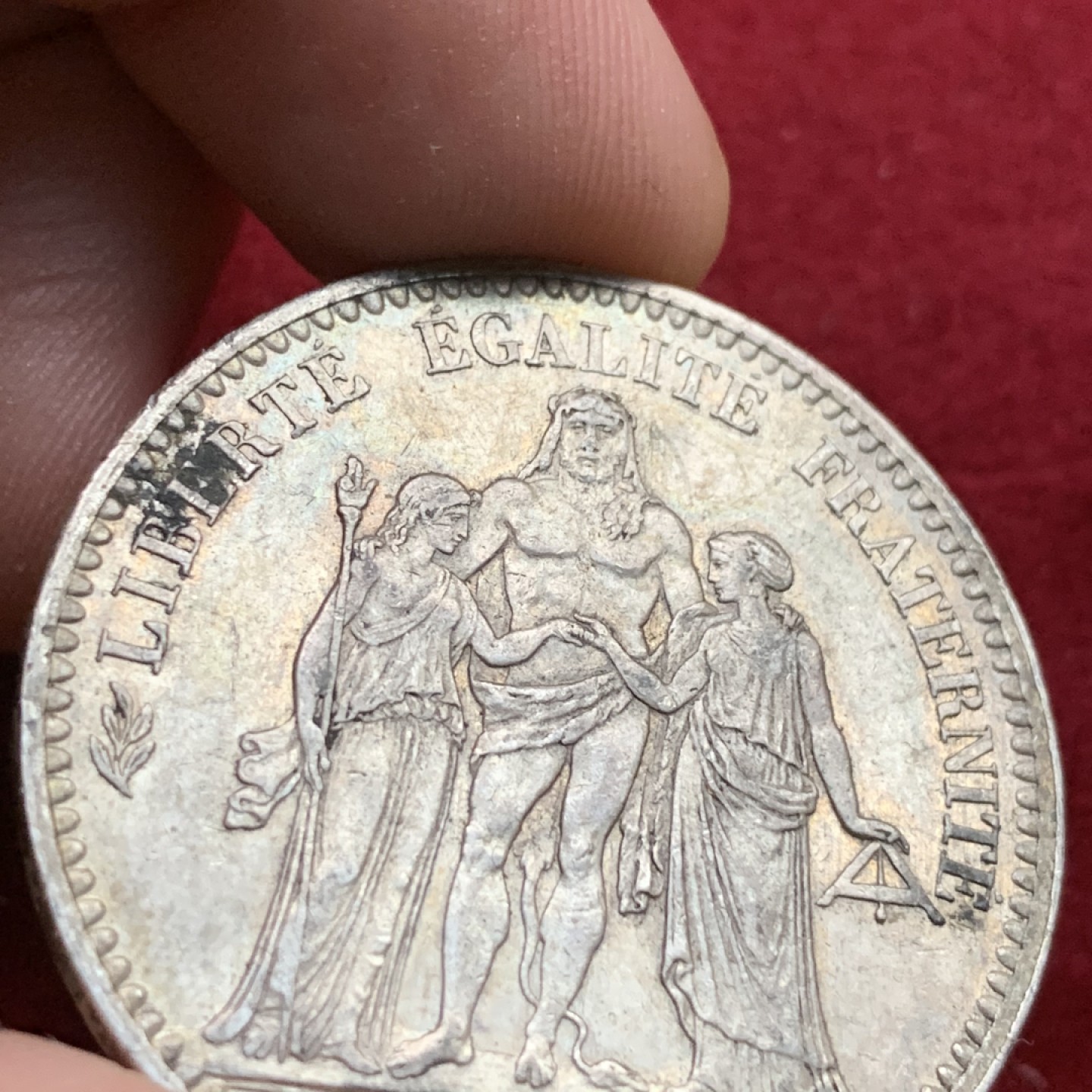 《竞宝斋》第102场-本周四 套币裸币专场（全场不限金额包邮） 法国1876年大力神 5法郎大银币 褐色包浆 典型的欧洲包浆