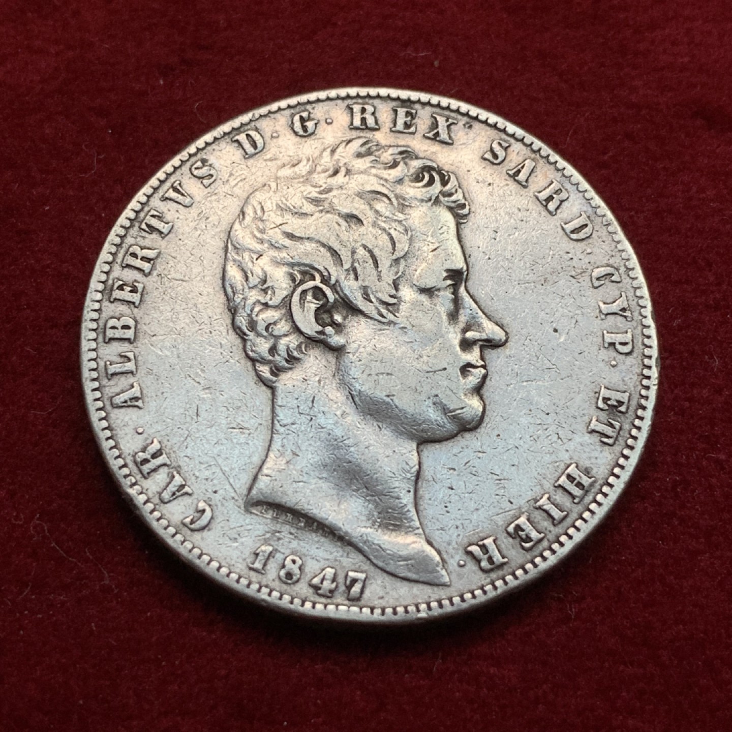 《竞宝斋》第102场-本周四 套币裸币专场（全场不限金额包邮） 意大利撒丁岛 1847年5里拉大银币 少见品种