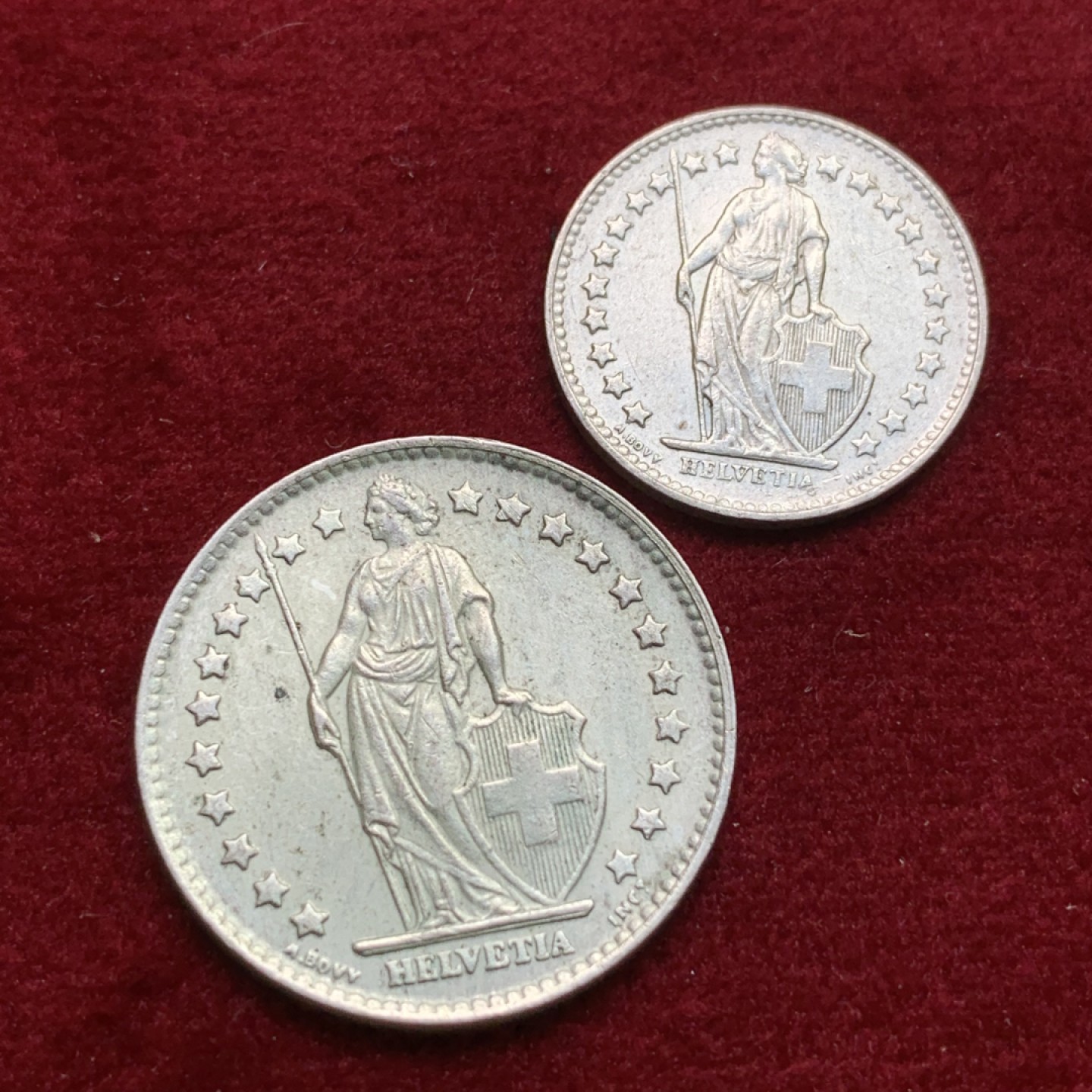 《竞宝斋》第102场-本周四 套币裸币专场（全场不限金额包邮） 瑞士 银币2枚一组  1964年 1法郎+1948年1/2法郎