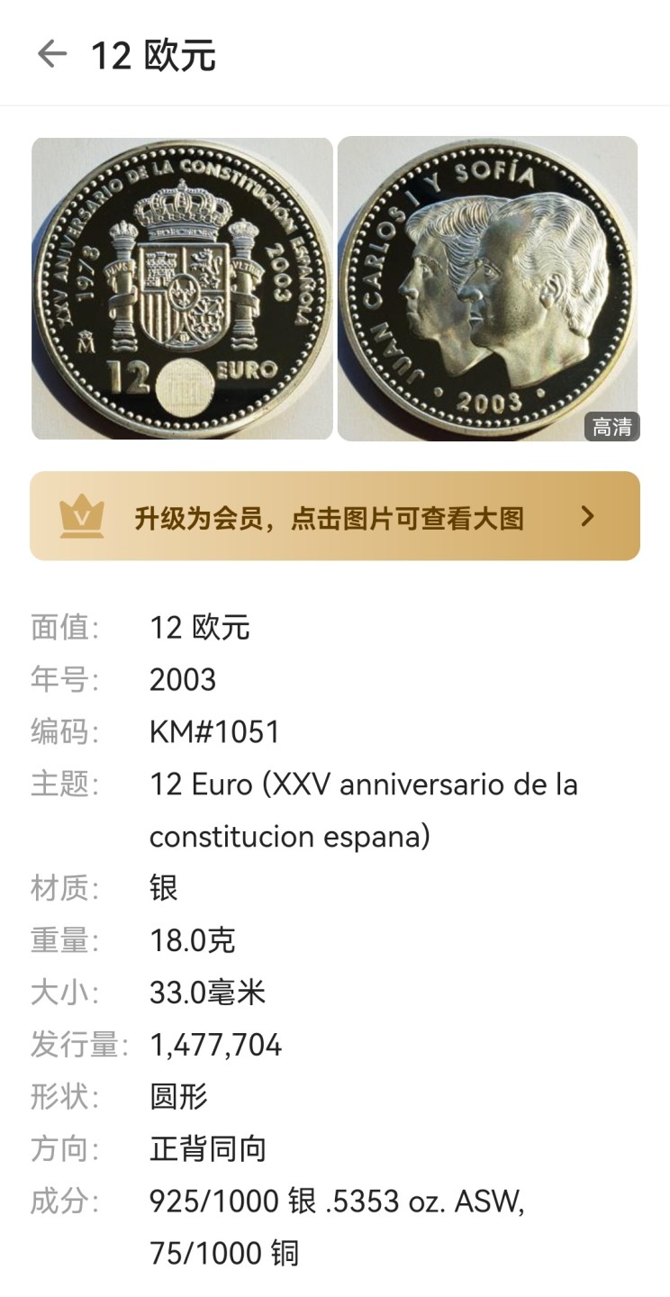 瓶子🏺第60期拍卖会 西班牙2001-2003年稀少银币2枚