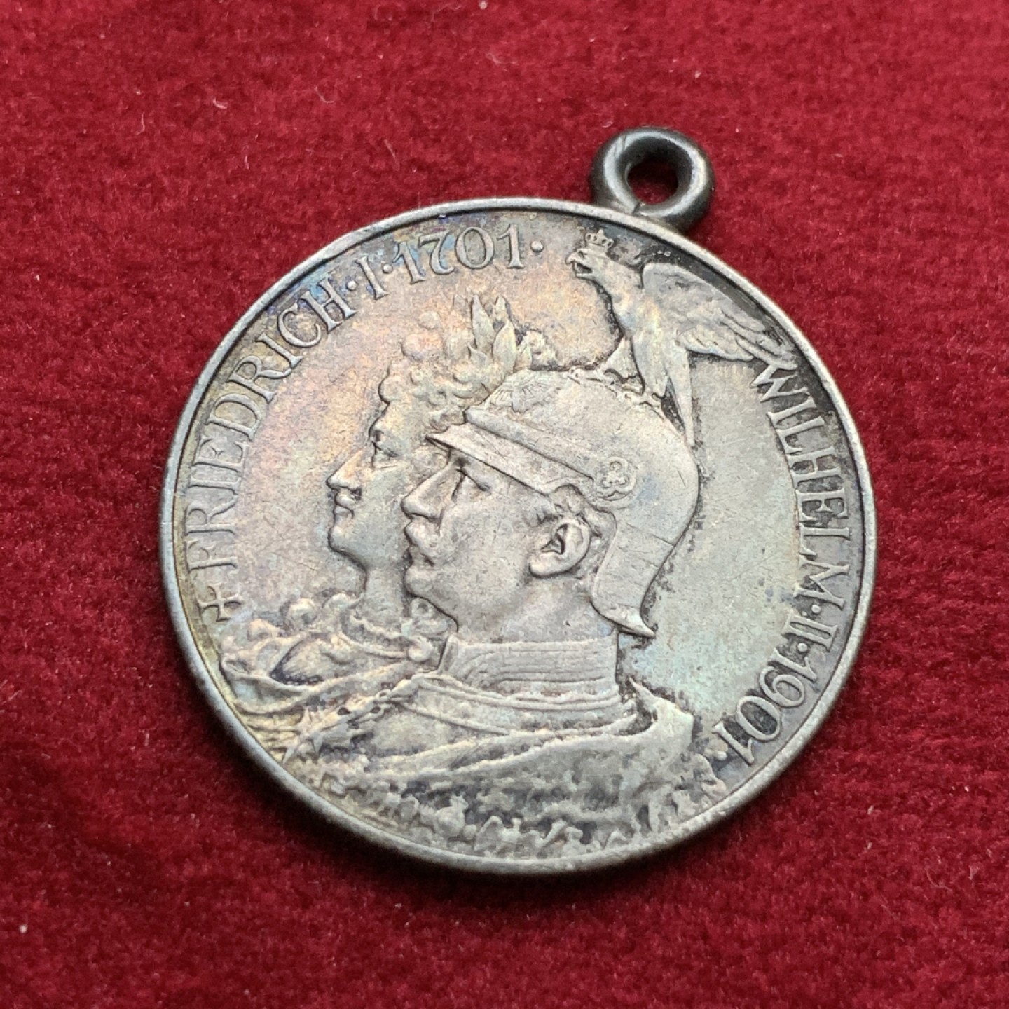 《竞宝斋》第102场-本周四 套币裸币专场（全场不限金额包邮） 德国普鲁士 1901年 两百周年纪念 2马克 黑包浆银币 带吊环