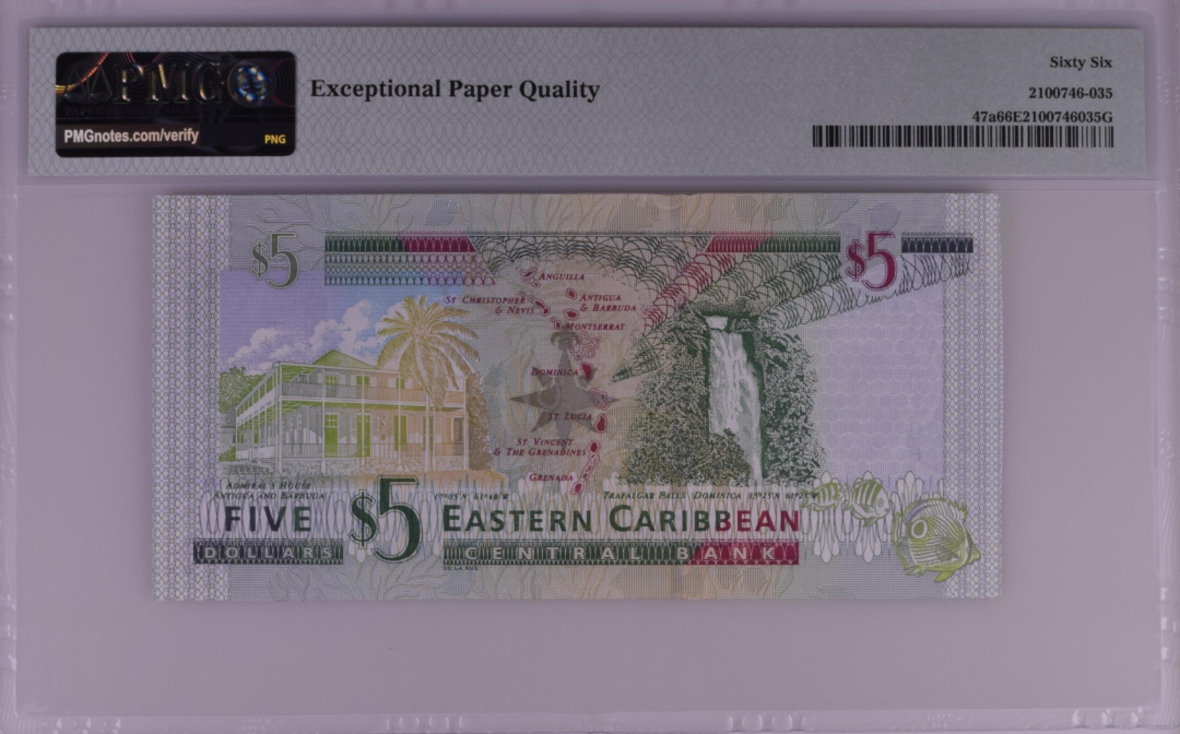 收藏联盟Quantum Auction 第197期拍卖 (已更新) 东加勒比2008年5元 PMG66 AA首发冠