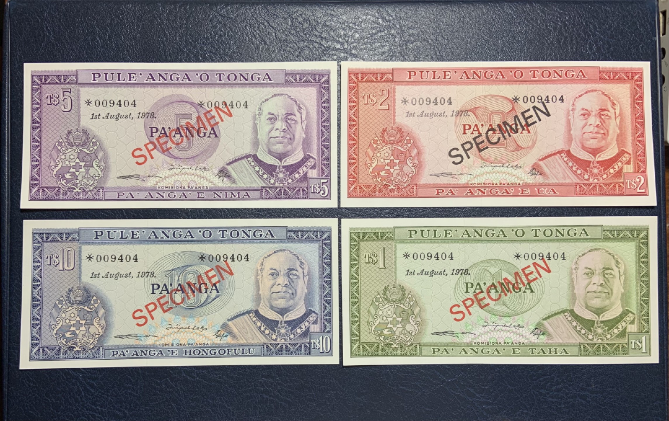 收藏联盟Quantum Auction 第197期拍卖 (已更新) 汤加1978年1-10潘戈限量同号收藏纸币 品相全新UNC 带官方纪念册