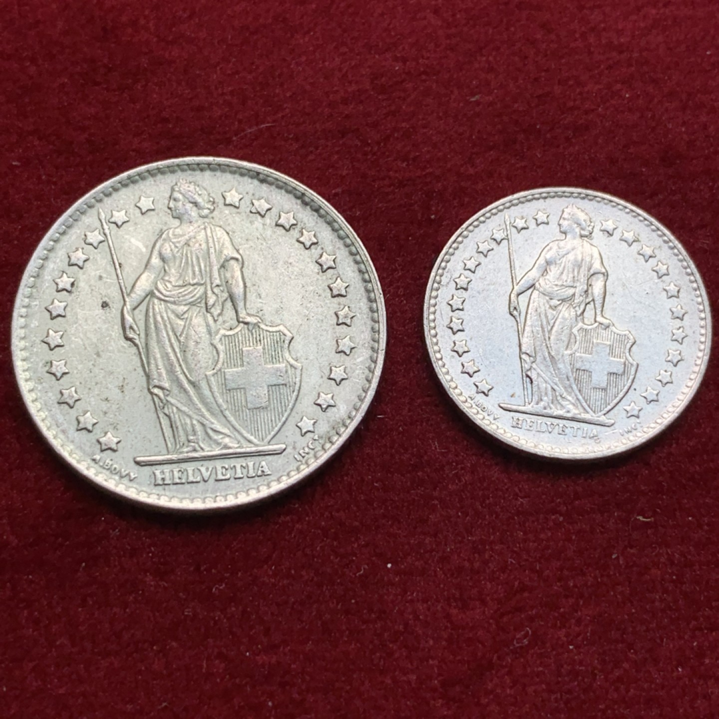 《竞宝斋》第102场-本周四 套币裸币专场（全场不限金额包邮） 瑞士 银币2枚一组  1964年 1法郎+1948年1/2法郎