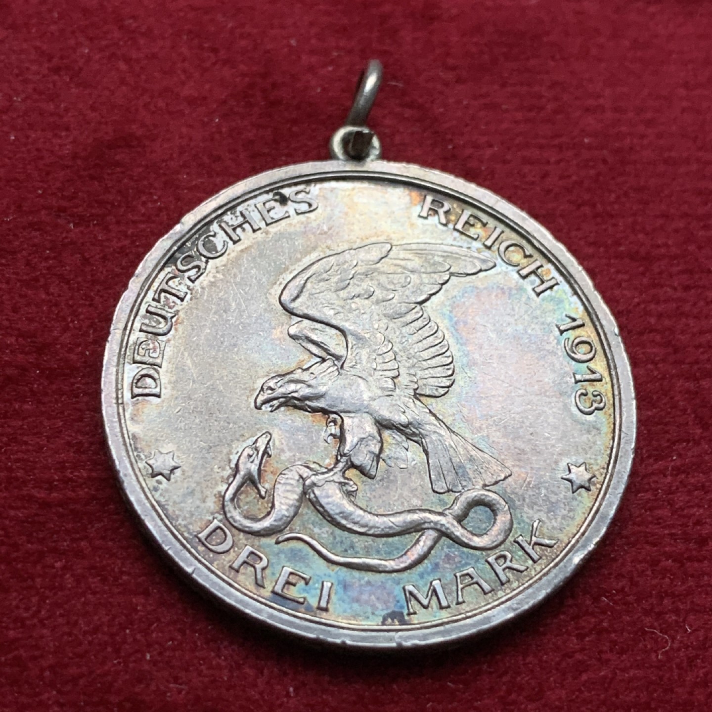 《竞宝斋》第102场-本周四 套币裸币专场（全场不限金额包邮） 德国1913年 普法战争 3马克 黑包浆银币带吊环