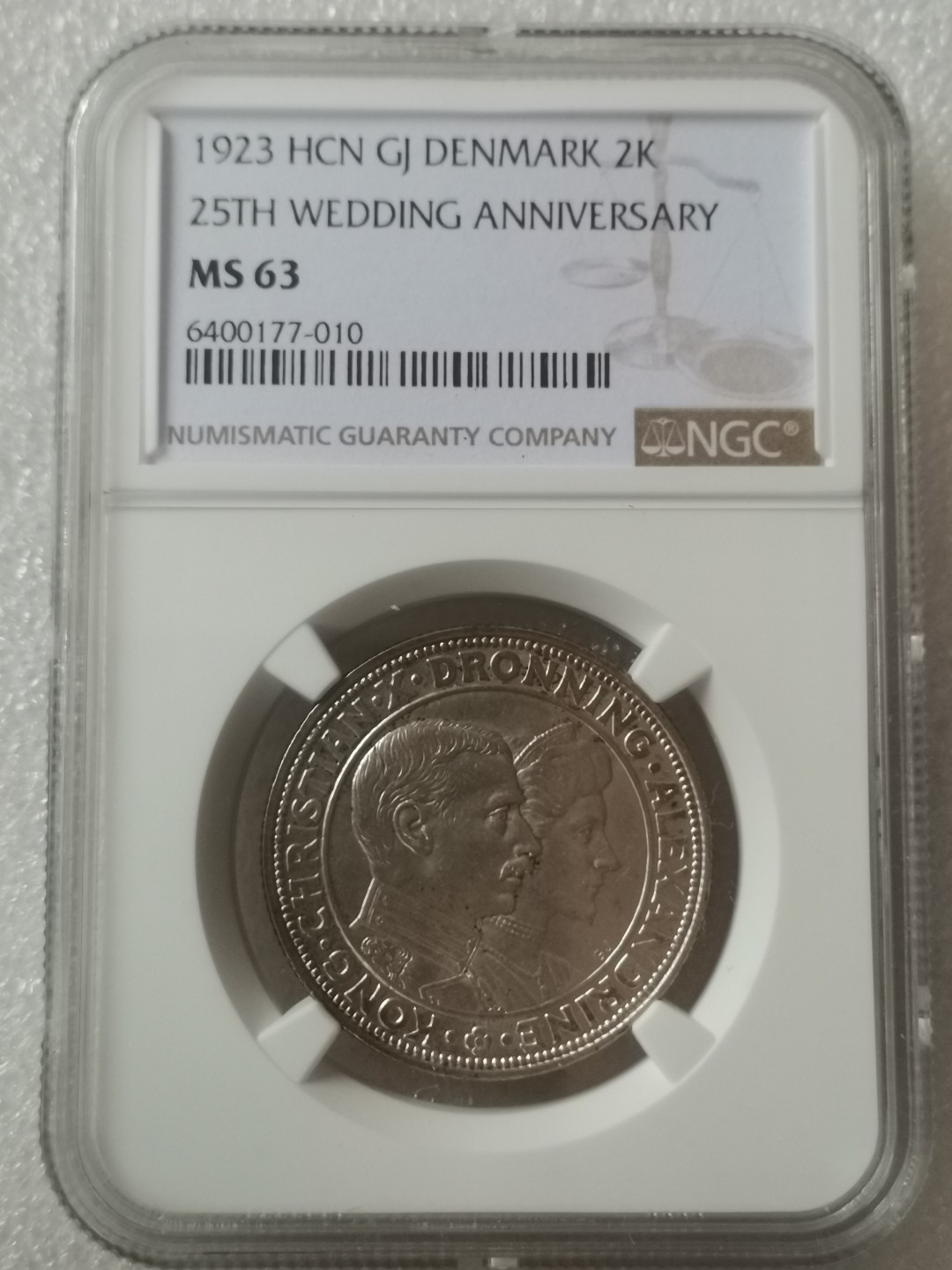瓶子🏺第60期拍卖会 丹麦1923年2克朗帝王婚姻纪念银币