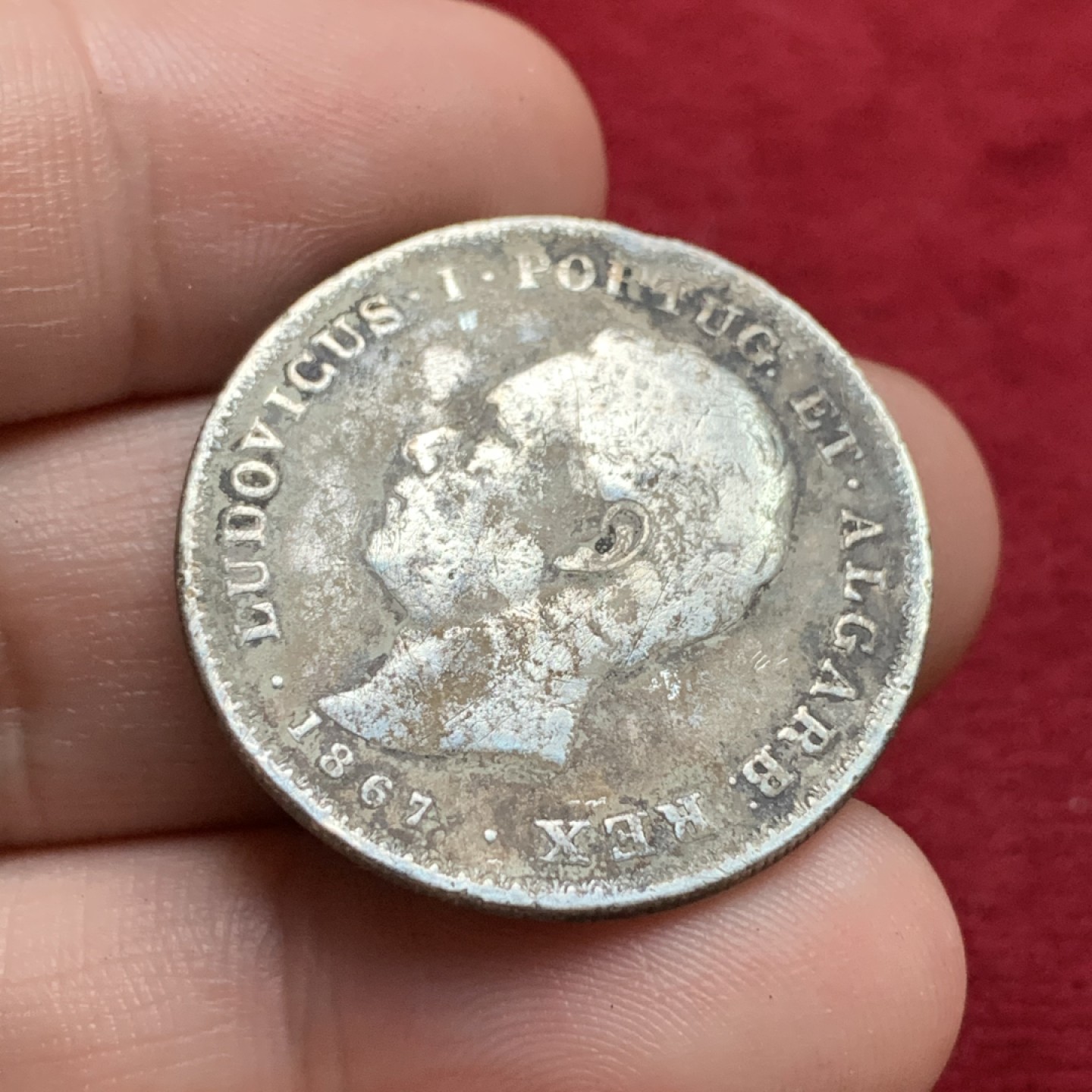 《竞宝斋》第102场-本周四 套币裸币专场（全场不限金额包邮） 葡萄牙 1867年 路德路易斯一世500瑞斯银币 战损品12克左右 917银