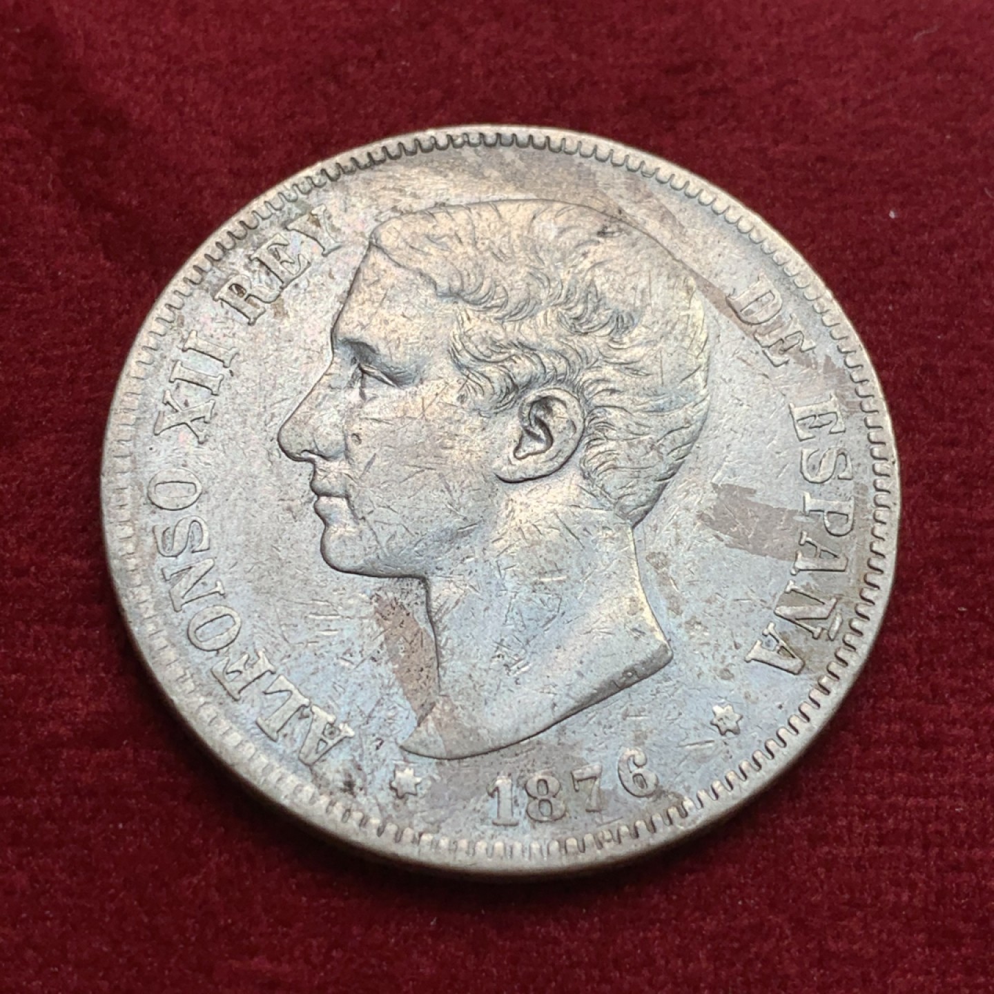 《竞宝斋》第102场-本周四 套币裸币专场（全场不限金额包邮） 西班牙 1876年 青年头 5比塞塔 银币