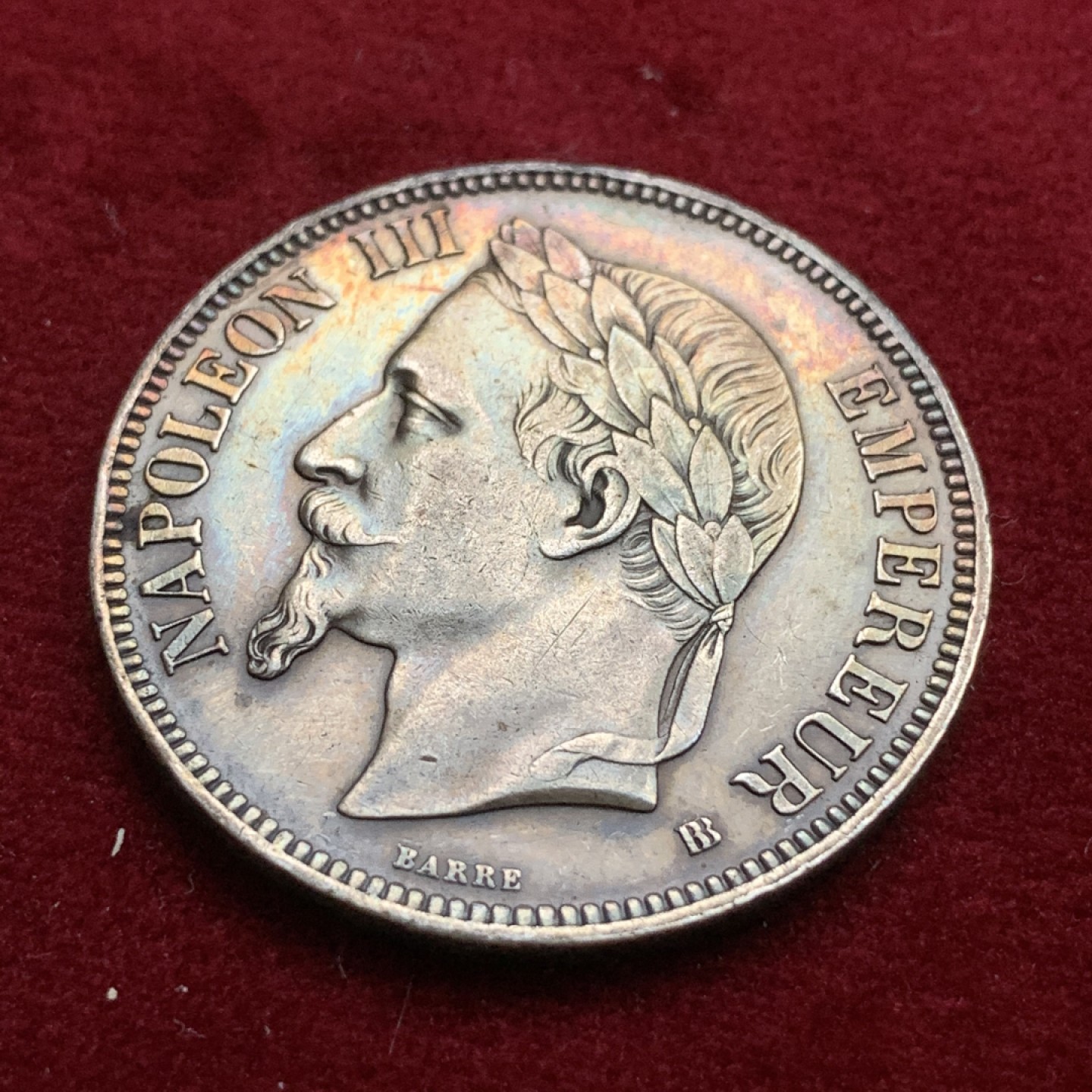 《竞宝斋》第102场-本周四 套币裸币专场（全场不限金额包邮） 法国1868年 拿三5法郎 大银币 五彩包浆