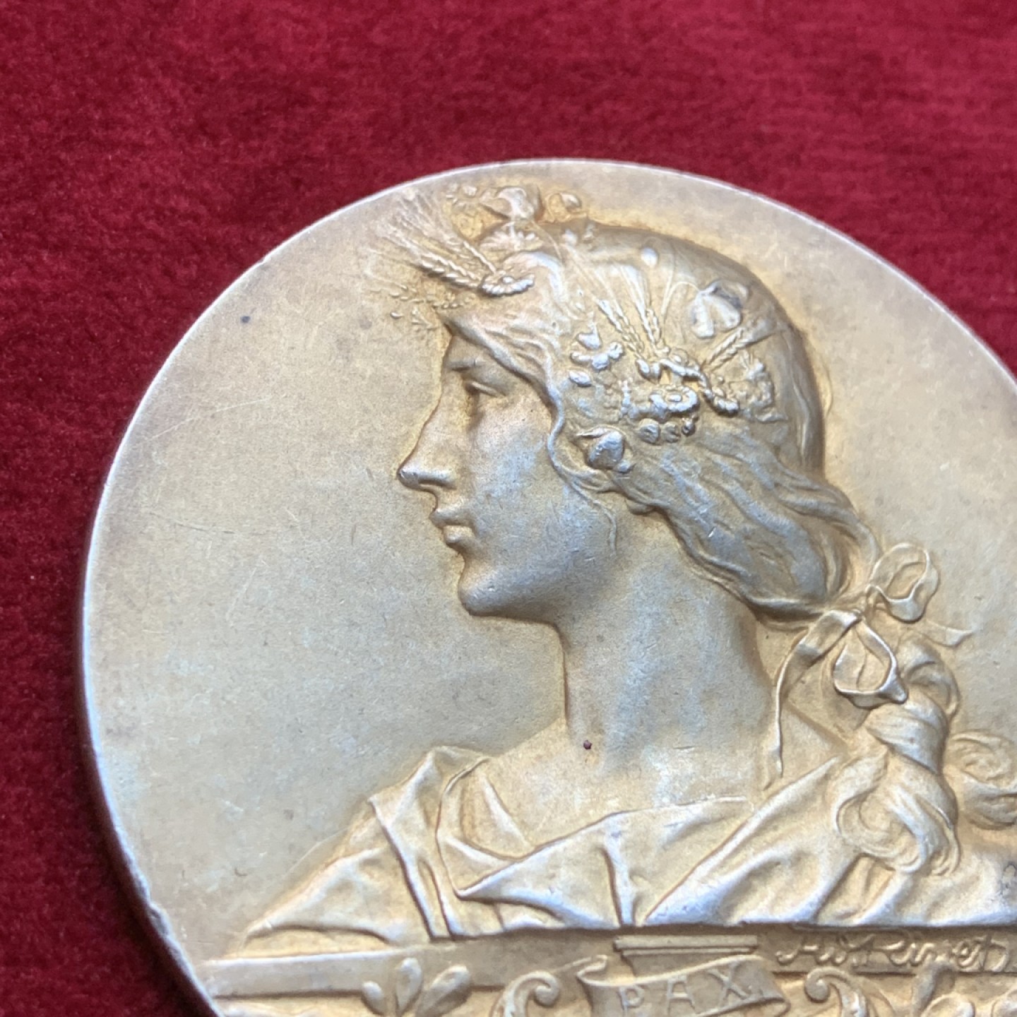 《竞宝斋》第102场-本周四 套币裸币专场（全场不限金额包邮） 法国 1910年 高浮雕 谷物女神 大银章 镀金 59克