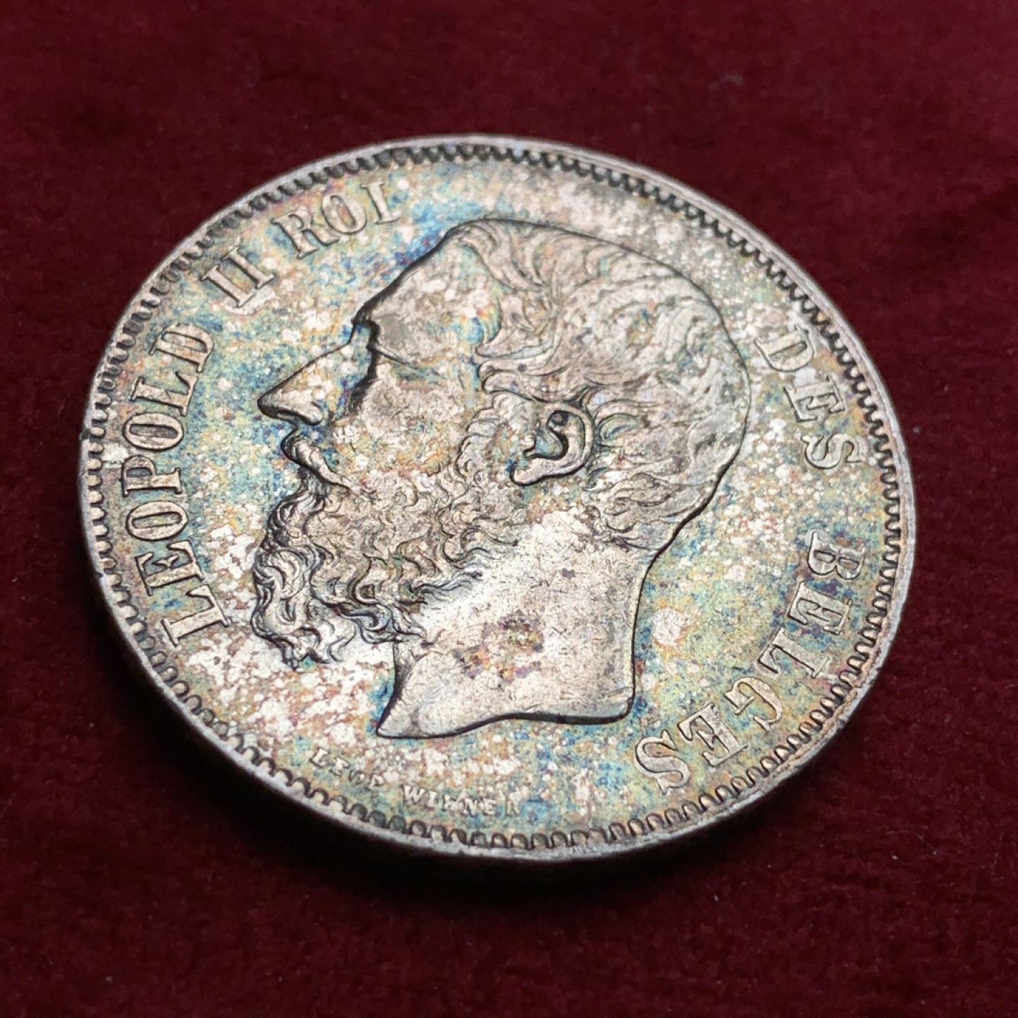 《竞宝斋》第102场-本周四 套币裸币专场（全场不限金额包邮） 比利时 1868年 5法郎 银币 彩包浆 光不错