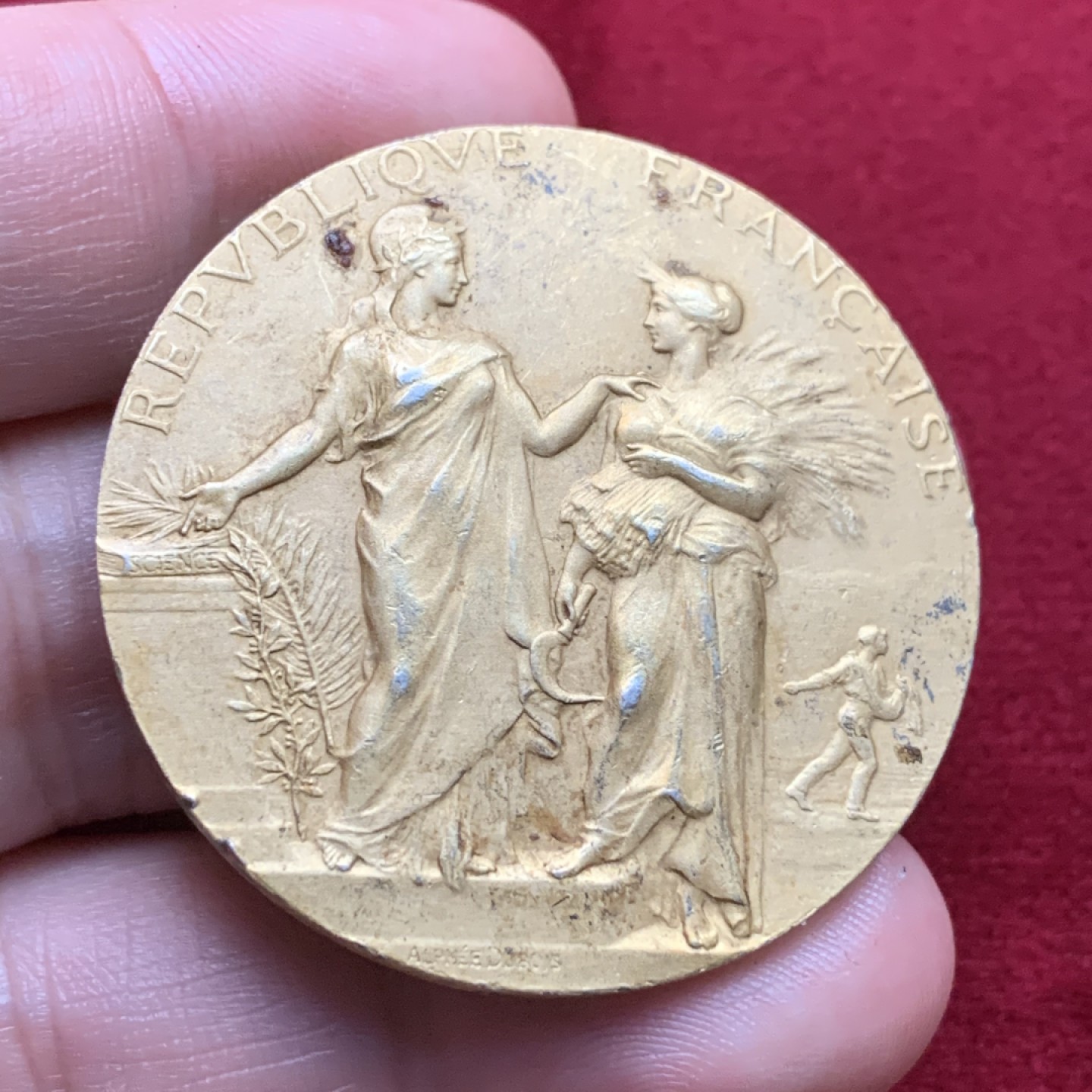 《竞宝斋》第102场-本周四 套币裸币专场（全场不限金额包邮） 法国十九世纪初 农业协会 镀金银章 35.88克