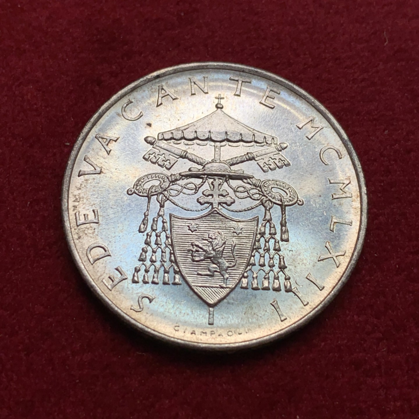 《竞宝斋》第102场-本周四 套币裸币专场（全场不限金额包邮） 梵蒂冈 1958年 教皇缺位 500里拉 银币 BU品