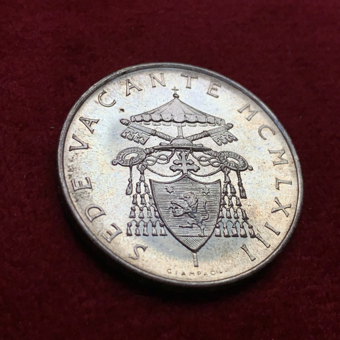 《竞宝斋》第102场-本周四 套币裸币专场（全场不限金额包邮） 梵蒂冈 1958年 教皇缺位 500里拉 银币 BU品