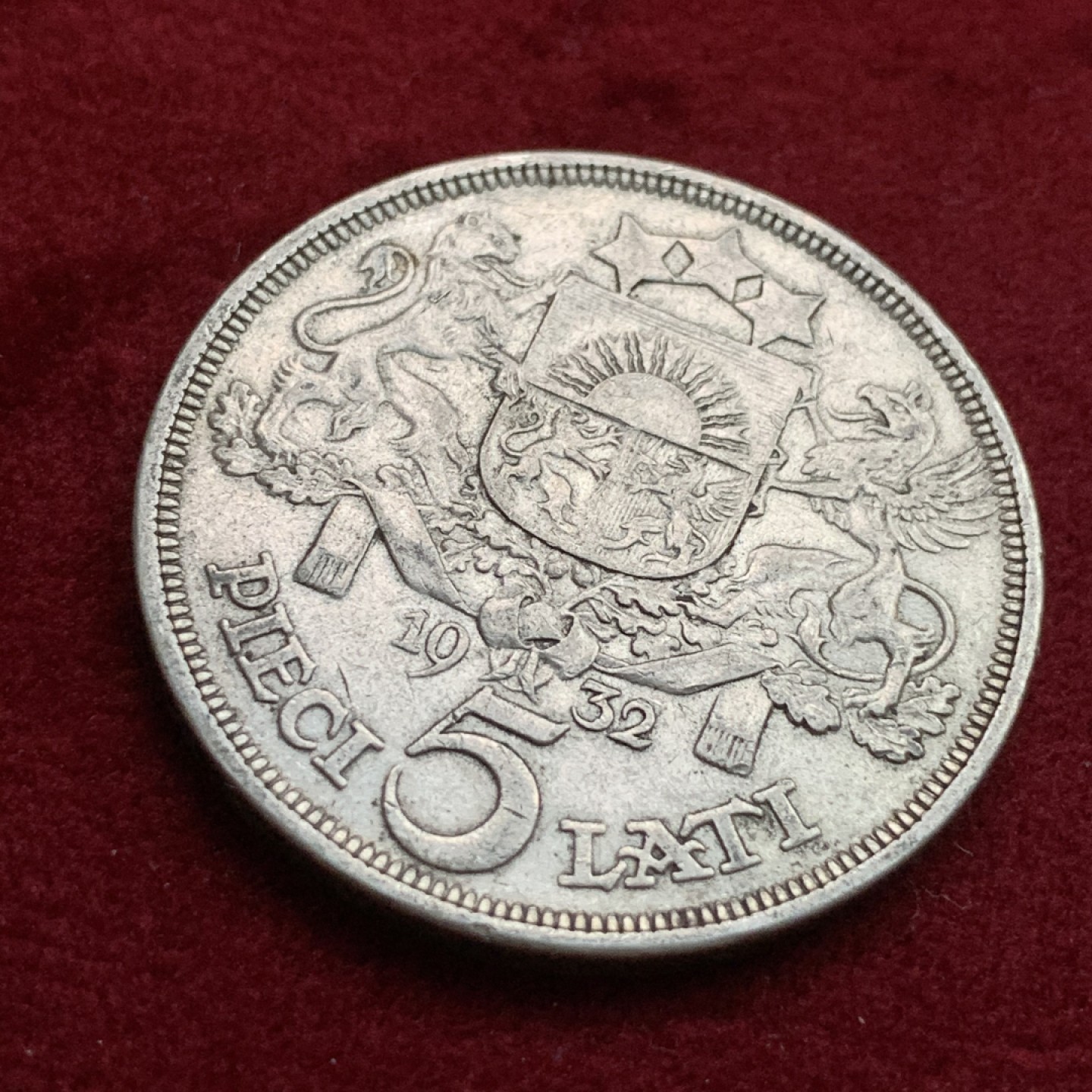 《竞宝斋》第102场-本周四 套币裸币专场（全场不限金额包邮） 拉脱维亚 1932年 5LATI大银币 暴涨品种