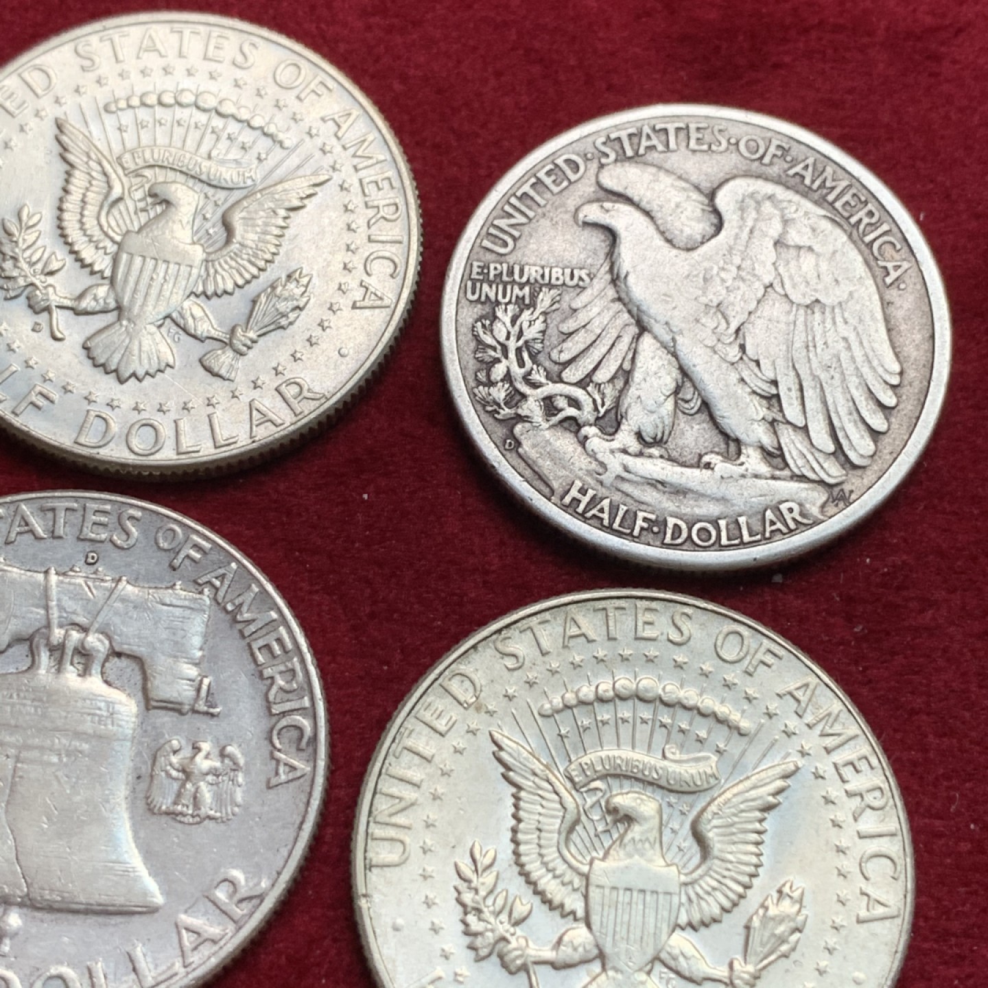 《竞宝斋》第102场-本周四 套币裸币专场（全场不限金额包邮） 美国 半美元1组4枚 行走女神 富兰克林 肯尼迪高银低银