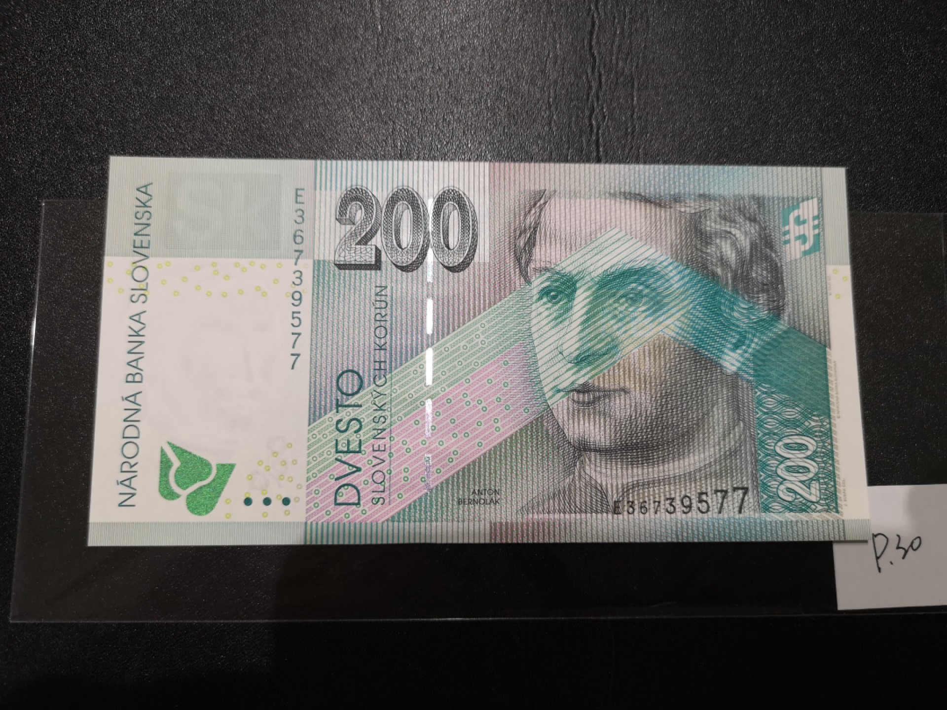 《外钞收藏家》第二百零七期（东欧三国裸钞专场） 斯洛伐克-1999-200 克朗 德国捷德公司印刷，带光变油墨图案，唯一冠E 全新