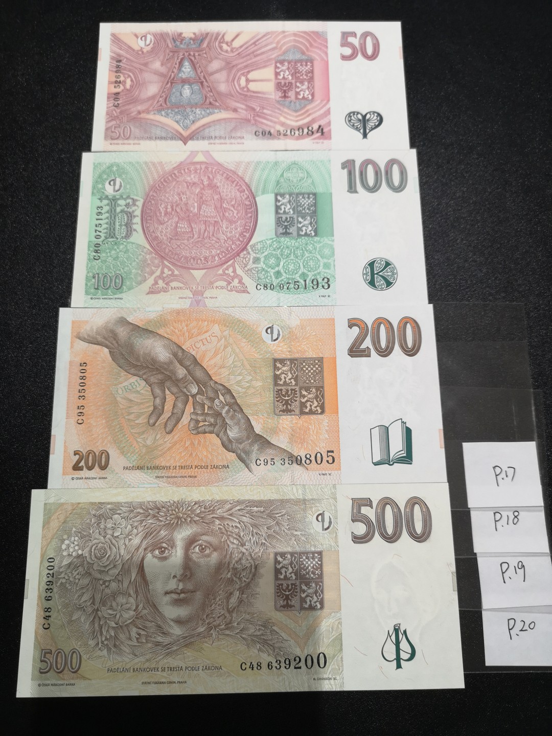 《外钞收藏家》第二百零七期（东欧三国裸钞专场） 捷克-1997-98你那50-500克朗 首冠C 全新