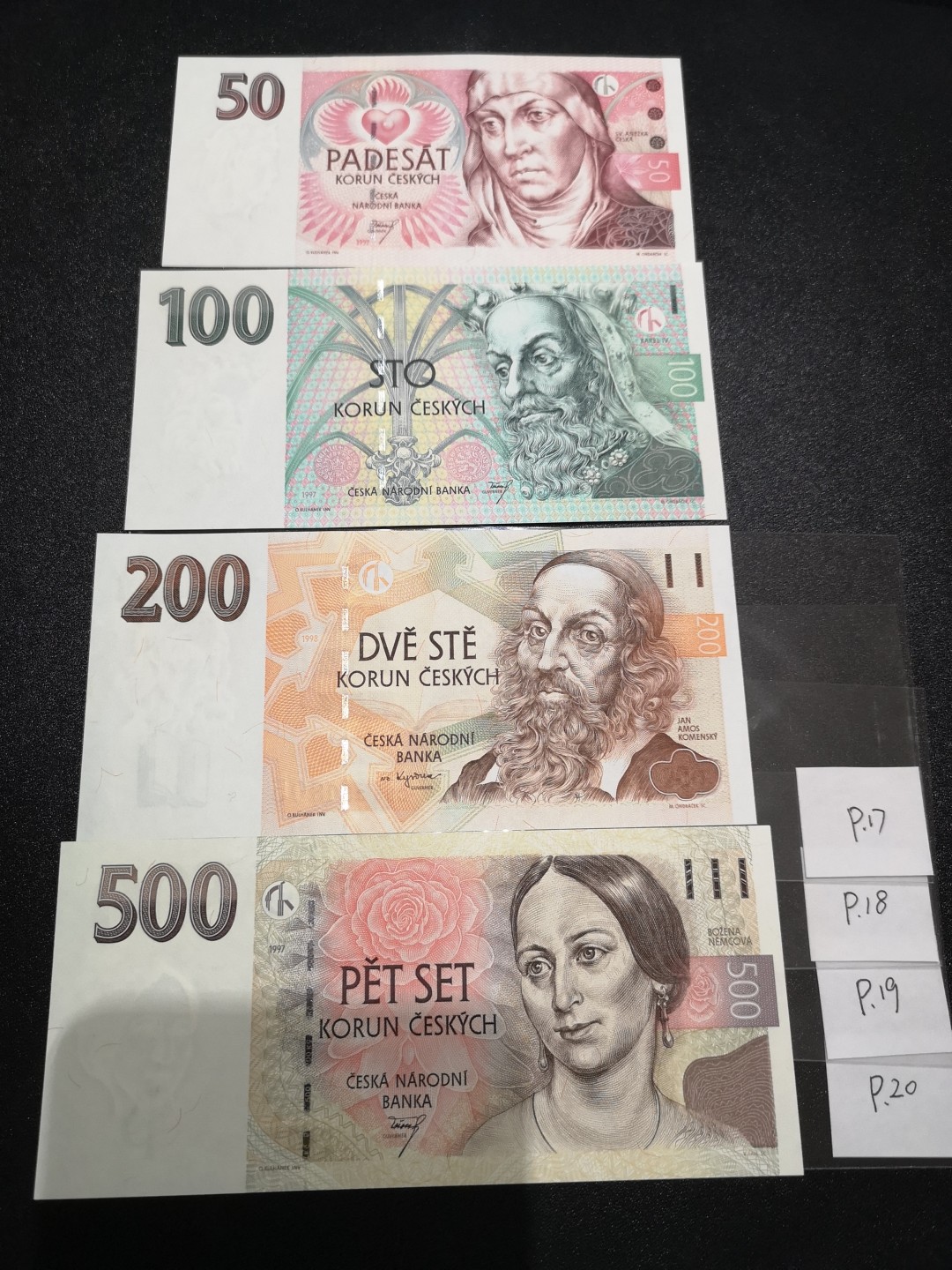 《外钞收藏家》第二百零七期（东欧三国裸钞专场） 捷克-1997-98你那50-500克朗 首冠C 全新