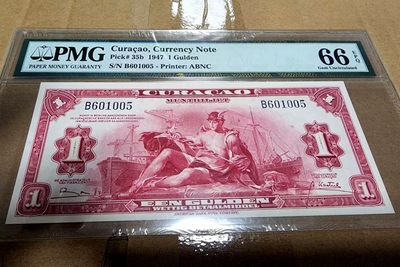 【Blue Auction】✨世界纸币精拍第233期 ——BattleShip - 【无47】荷属库拉索 1947年1盾 PMG66EPQ 墨丘利 美钞公司出品 非常漂亮