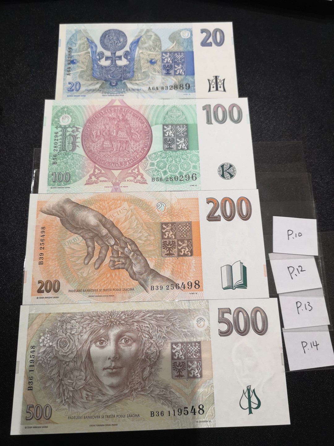 《外钞收藏家》第二百零七期（东欧三国裸钞专场） 捷克-1994-96年20-500克朗 首冠A和唯一冠B 全新