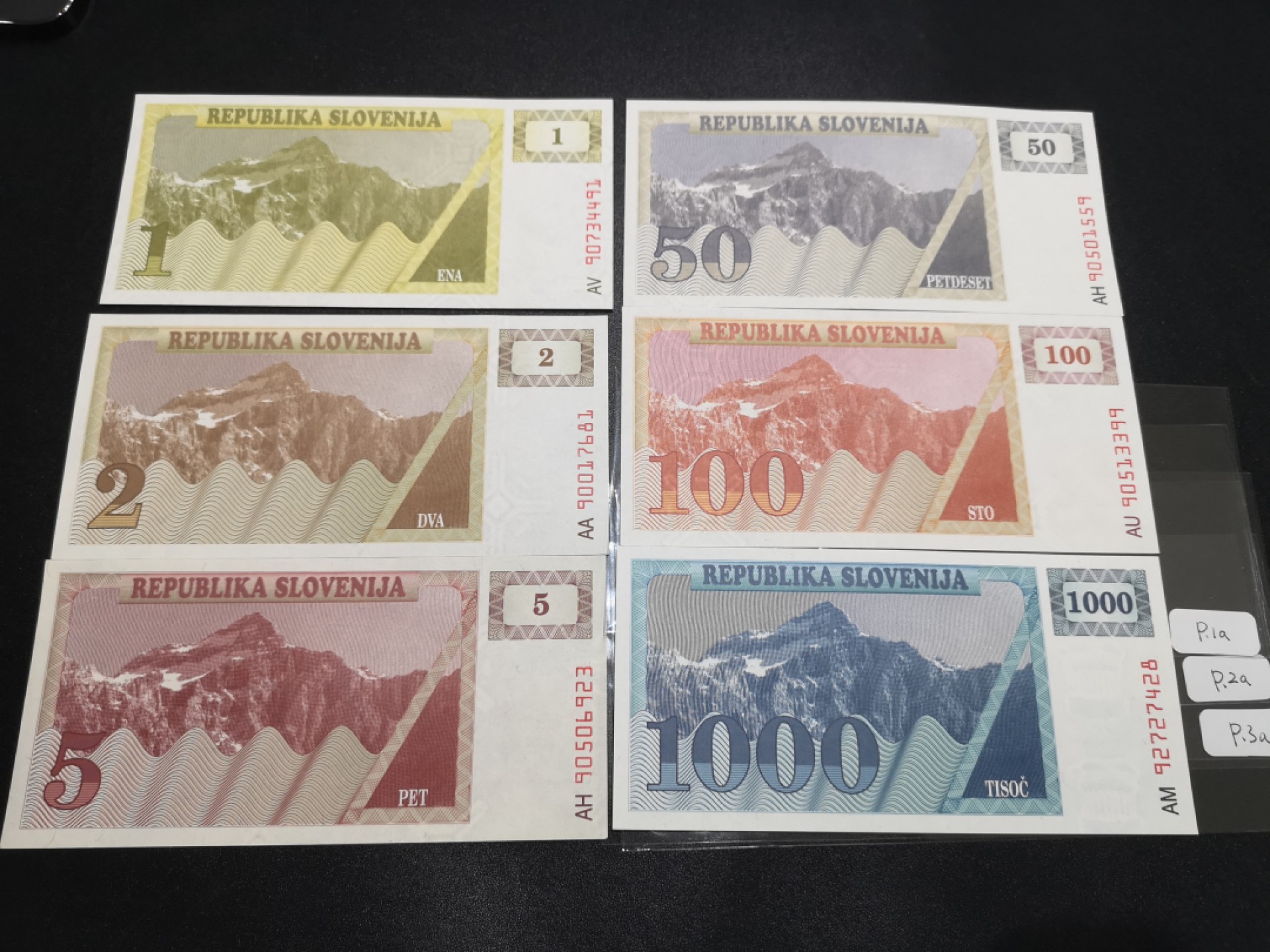 《外钞收藏家》第二百零七期（东欧三国裸钞专场） 斯洛文尼亚-1990-92年1-1000托拉尔 第一套纸币小全套6张 全新