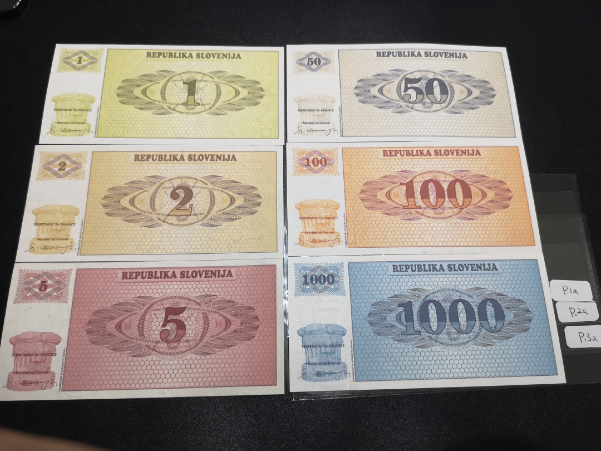 《外钞收藏家》第二百零七期（东欧三国裸钞专场） 斯洛文尼亚-1990-92年1-1000托拉尔 第一套纸币小全套6张 全新