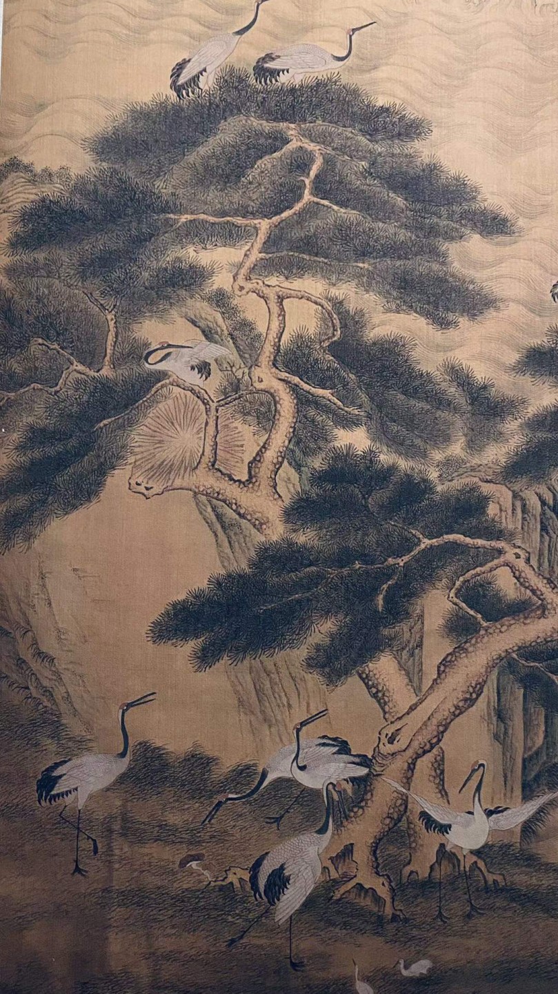 屈兆麟（清代画家，1866年-1937年）绢本松龄鹤寿图立轴