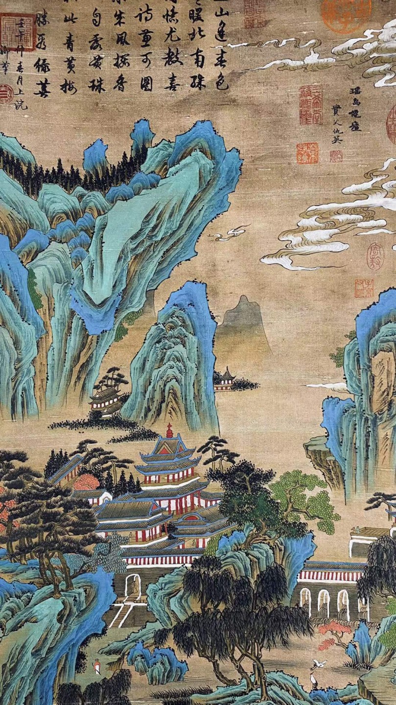 仇英绢本立轴。（约1498年—约1552年），字实父，号十洲，原籍