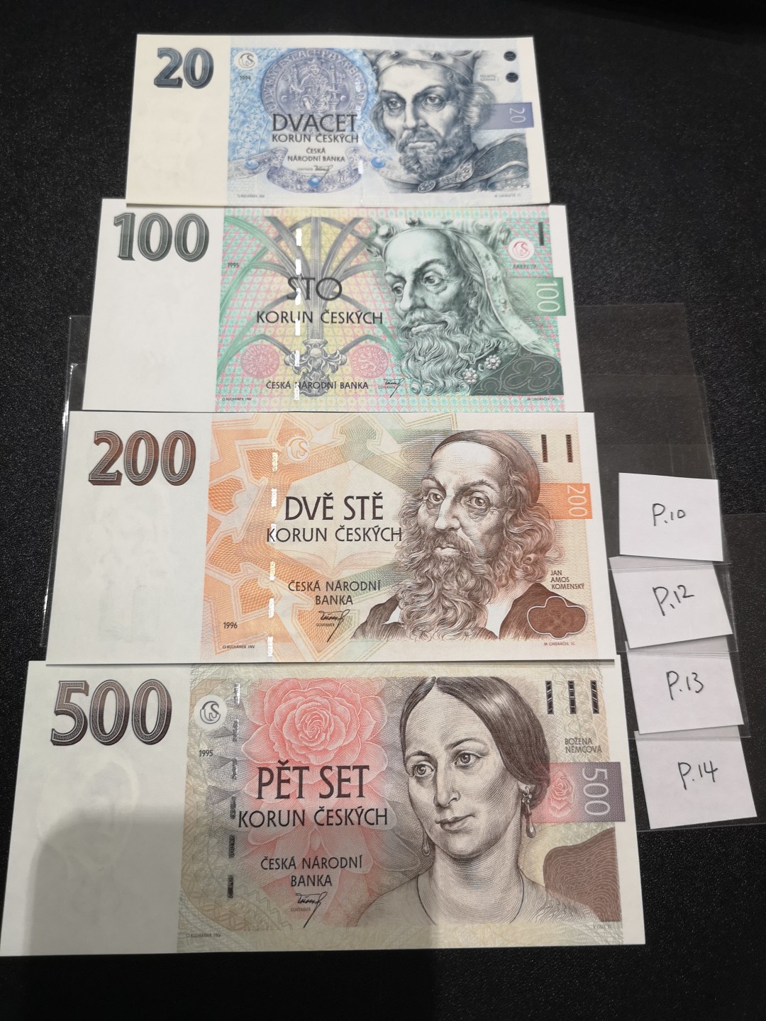 《外钞收藏家》第二百零七期（东欧三国裸钞专场） 捷克-1994-96年20-500克朗 首冠A和唯一冠B 全新