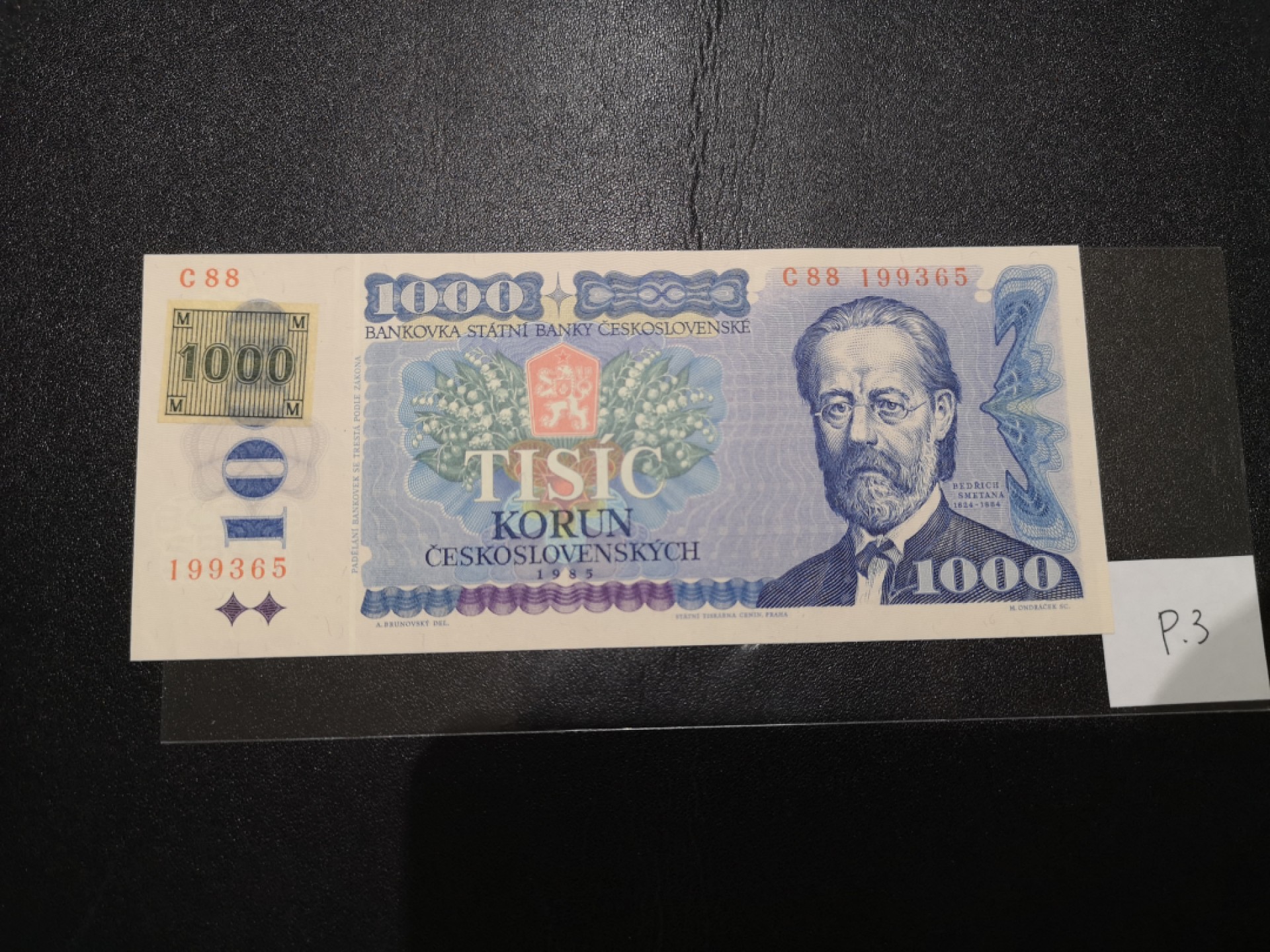 《外钞收藏家》第二百零七期（东欧三国裸钞专场） 捷克-1985-1000 克朗 1993年独立后发行，首冠C，生日号 全新
