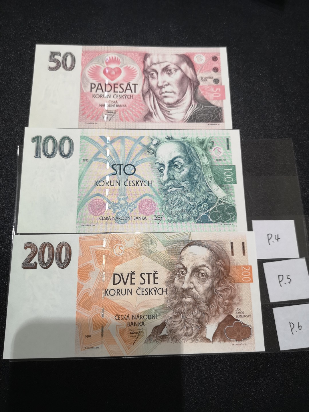 《外钞收藏家》第二百零七期（东欧三国裸钞专场） 捷克-1993年50、100、200克朗 唯一冠A 全新