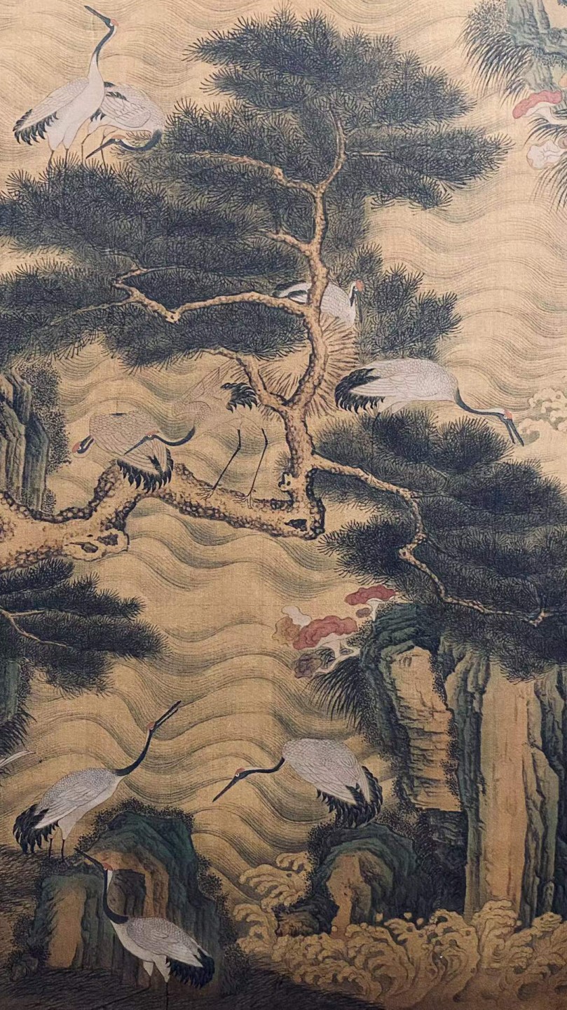 屈兆麟（清代画家，1866年-1937年）绢本松龄鹤寿图立轴