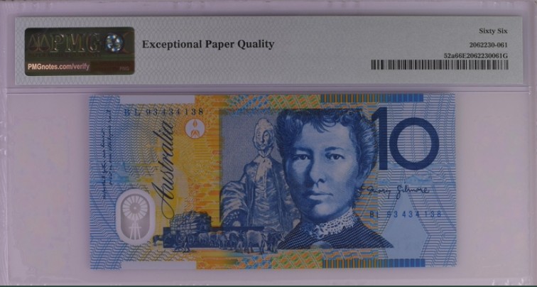 收藏联盟Quantum Auction 第197期拍卖 (已更新) 澳大利亚1993年10元  PMG66 蓝脸初版 少见