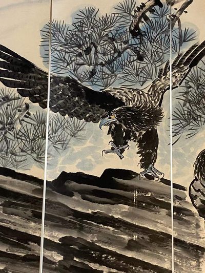 徐悲鸿纸本松鹰图八条屏通景 徐悲鸿纸本松鹰图八条屏通景