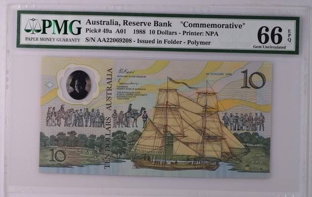收藏联盟Quantum Auction 第197期拍卖 (已更新) 澳大利亚1988年10元 PMG66 移民200周年纪念钞