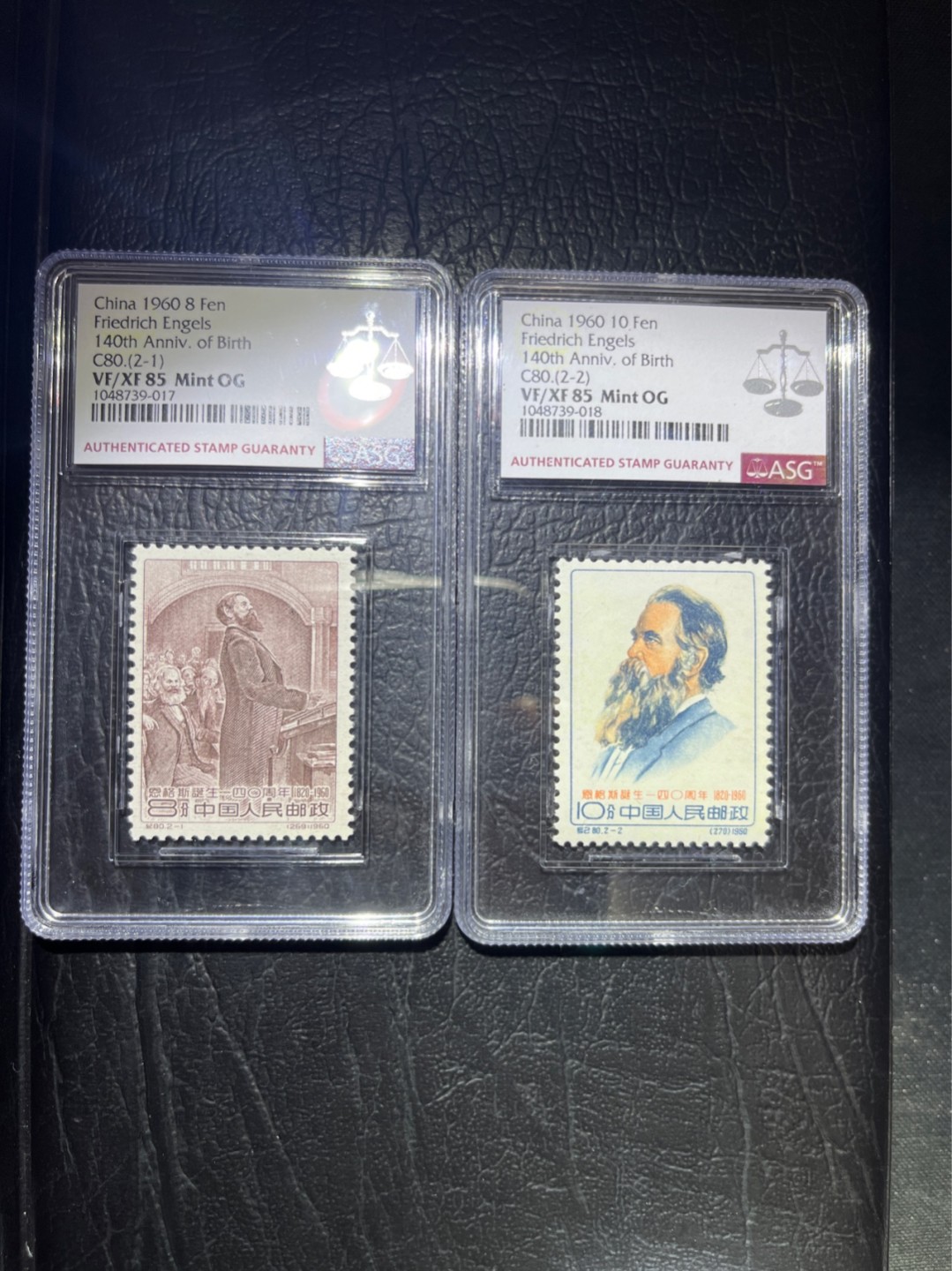 洪涛臻品 精选邮票限时拍卖第五十期 纪80 恩格斯新全  asg85OG 票状态好，白胶，非常的润★这套票白胶米胶价格相差好几倍★无黄无折，齿孔新且饱满，104最严格时期出分，85分的价90分，95分的品质。经典热门票，喜欢不要错过。高配版85，注意捡漏