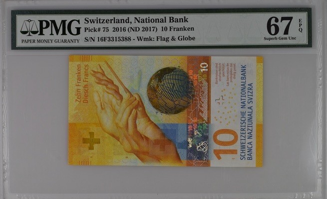 收藏联盟Quantum Auction 第197期拍卖 (已更新) 瑞士2016年10法郎 PMG67 首发年份 主题是时间