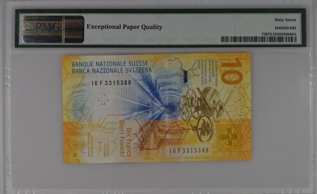 收藏联盟Quantum Auction 第197期拍卖 (已更新) 瑞士2016年10法郎 PMG67 首发年份 主题是时间