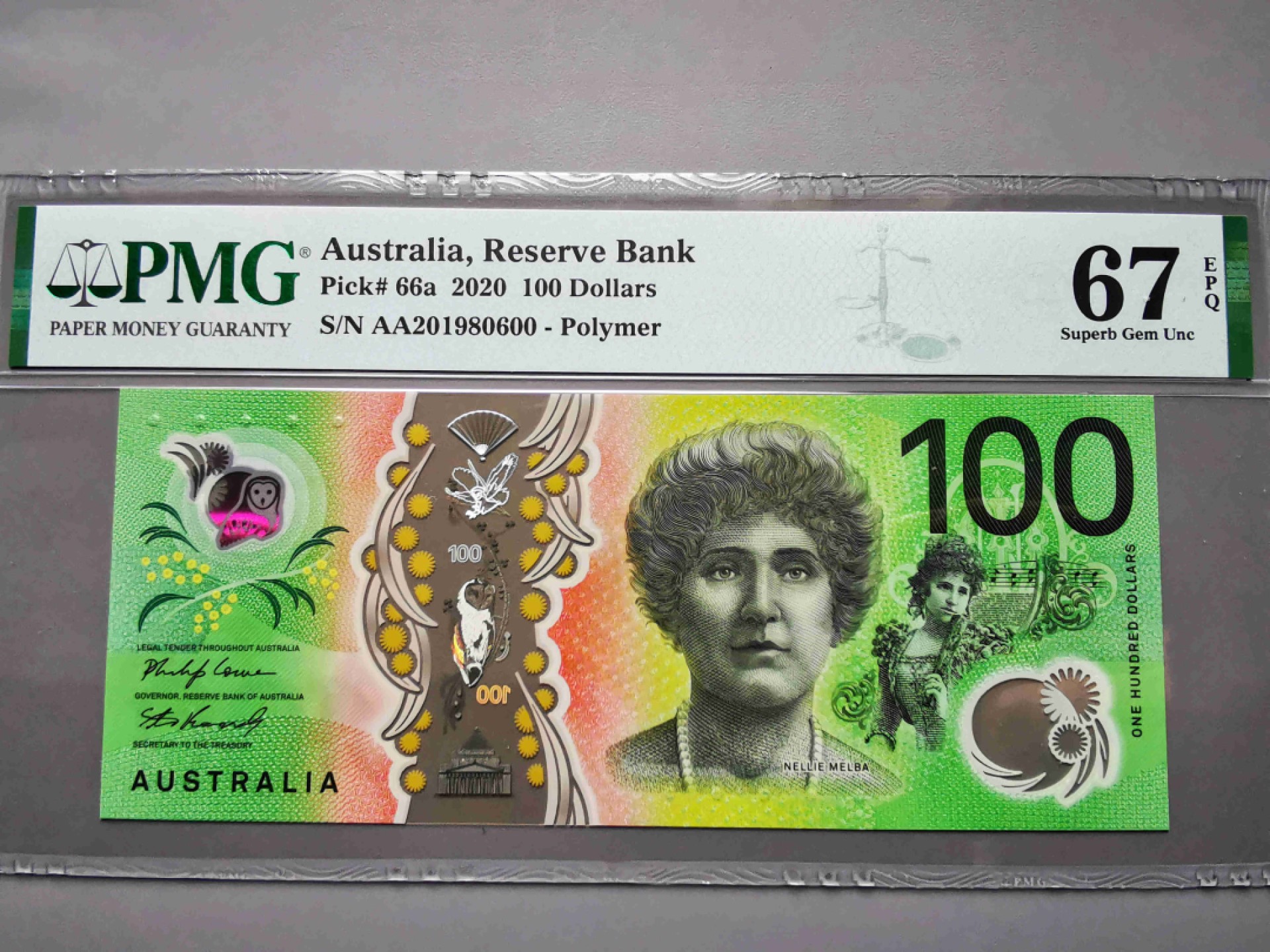 崇甫堂-PMG评级世界纸钞专场 2020年 澳大利亚新版100澳元 AA字冠 PMG-67 塑料钞
