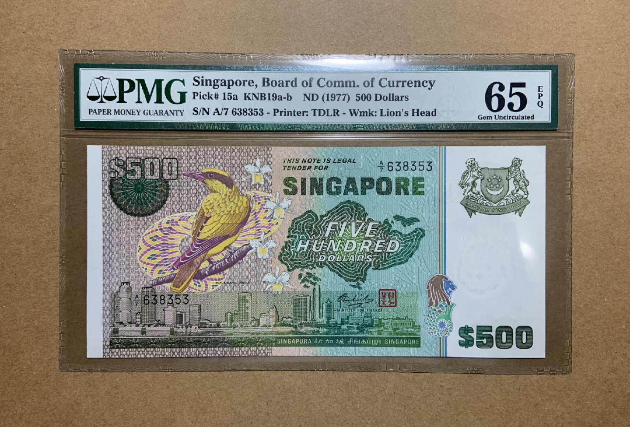 收藏联盟Quantum Auction 第197期拍卖 (已更新) 新加坡1977年500元 PMG65 号码无47 稀少高面值